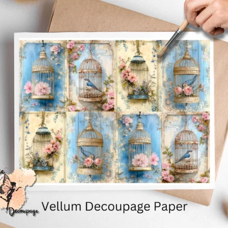 Shabby Chic Bird Cage Collage 1, Vellum Decoupage Paper