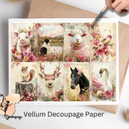 Eight images of farm animals. Shabby Chic Farm Animals Collage 9, Vellum Decoupage Paper