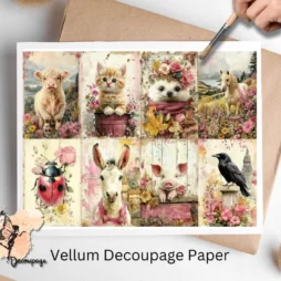 Eight images of different farm animals. Shabby Chic Farm Animals Collage 7, Vellum Decoupage Pape