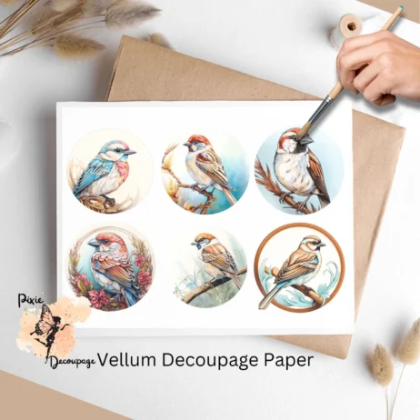 Six images of sparrows. Sparrow Collage 3, Vellum Decoupage Paper
