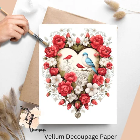 Image of birds and flowers. Valentine's Birds 1, Vellum Decoupage Paper