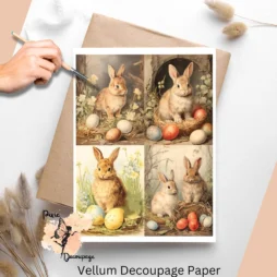 Four images of rabbits, vintage inspired. Easter Bunnies Collage 3, Vellum Decoupage Paper