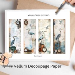Vintage Heron Traveler Bookmark 1, Vellum Decoupage Paper