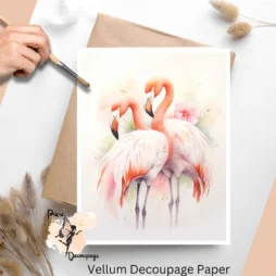 Image of 2 flamingos. Flamingos 3, Vellum Decoupage Paper US Letter