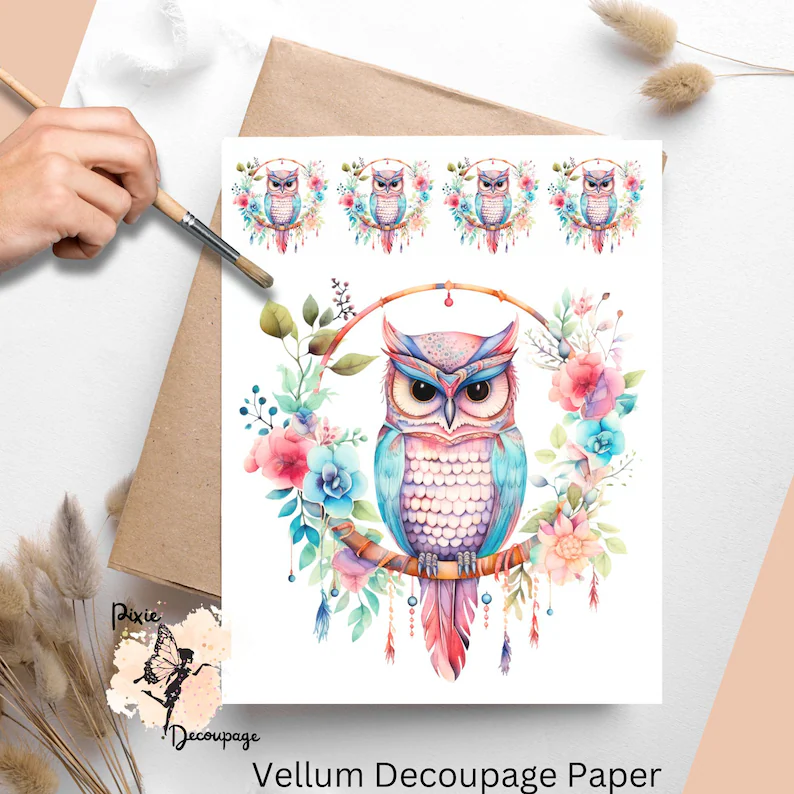 Image of an owl. Boho Owl 1, Vellum Decoupage Paper