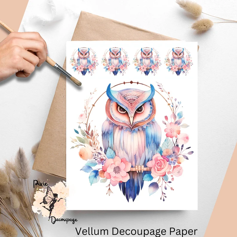 Image of an owl. Boho Owl 3, Vellum Decoupage Paper