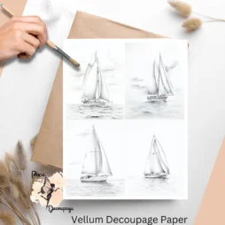 Four images of sailboats. Black and White Sailboat Collage 1, Vellum Decoupage Paper