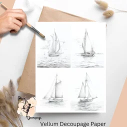 Four images of sailboats. Black and White Sailboat Collage 2, Vellum Decoupage Paper