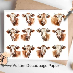 Set of 12 images of cows. Cow Collage 1, Vellum Decoupage Paper