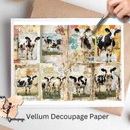 Eight images of cows. Cows Ephemera Collage 1, Vellum Decoupage Paper
