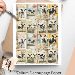 Sixteen images of cows. Cows Ephemera Collage 3, Vellum Decoupage Paper