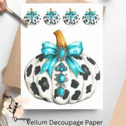 Image of a pumpkin with cow prints. Cow Print Pumpkin 2, Vellum Decoupage Paper