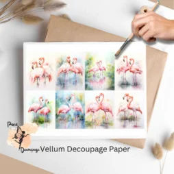 Eight images of 2 flamingos. Flamingos Collage 1, Vellum Decoupage Paper
