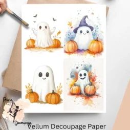 Four images of ghosts. Halloween Ghost Collage 2, Vellum Decoupage Paper