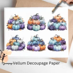 Six images of colorful pumpkins. Pastel Goth Pumpkins Collage 1, Vellum Decoupage Paper