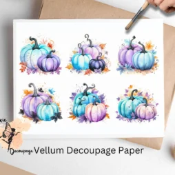 Set of 6 pumpkin images. Pastel Goth Pumpkins Collage 3, Vellum Decoupage Paper