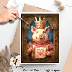 Image of a pig wearing a crown. King Pig 1, Vellum Decoupage Paper