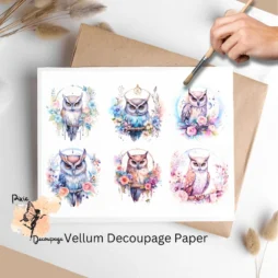 Six images of owls. day Boho Owl Collage 1, Vellum Decoupage Paper