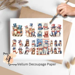 Eight images of cats. Patriotic Cats Collage 6, Vellum Decoupage Paper