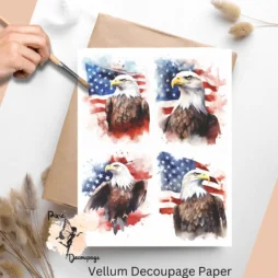 Four images of eagles. Patriotic Eagle Collage 3, Vellum Decoupage Paper