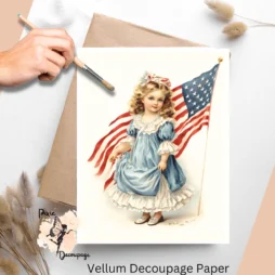 One image of a girl with the American flag. Vintage Patriotic Girl 2, Vellum Decoupage Paper