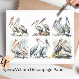 Six images of pelicans. Pelicans Collage 2, Vellum Decoupage Paper