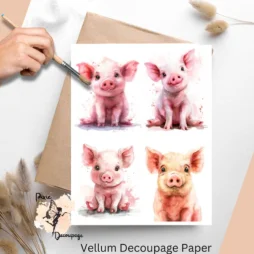 Four images of piglets. Baby Piglet Collage 1, Vellum Decoupage Paper