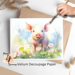 Image of a cute pig. Pig in Spring 2, Vellum Decoupage Paper