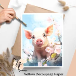 Image of a pig with flowers. Pig in Spring 4, Vellum Decoupage Paper