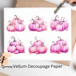 Six images of pink pumpkins. Pink Pumpkins Collage 2, Vellum Decoupage Paper