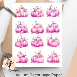 Twelve images of pink pumpkins. Pink Pumpkins Collage 3, Vellum Decoupage Paper