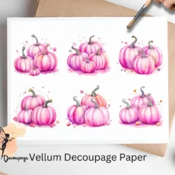 Six images of pink pumpkins. Pink Pumpkins Collage 1, Vellum Decoupage Paper