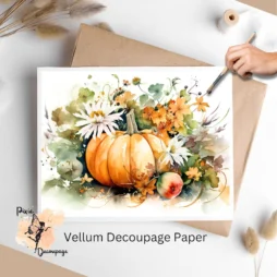 Image of a pumpkin and flowers. Pumpkin with Florals 1, Vellum Decoupage Paper