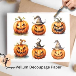 Six images of Jack O Lantern. Halloween Spooky Pumpkin Collage 1, Vellum Decoupage Paper