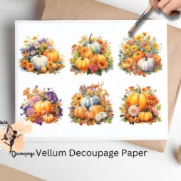 Six images of pumpkins. Pumpkin Arrangement Collage 2, Vellum Decoupage Paper