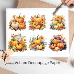 Six images of pumpkins. Pumpkin Arrangement Collage 1, Vellum Decoupage Paper
