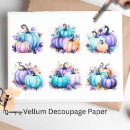 Six images of colorful pumpkins. Pastel Goth Pumpkins Collage 2, Vellum Decoupage Paper