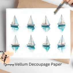 Eight images of sailboats. Sailboat Collage 1, Vellum Decoupage Paper