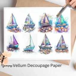 Eight images of sailboats, Sailboat Collage 2, Vellum Decoupage Paper