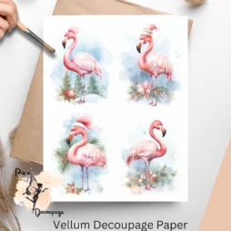 Four images of flamingos. Shabby Chic Christmas Flamingo Collage 3, Vellum Decoupage Paper