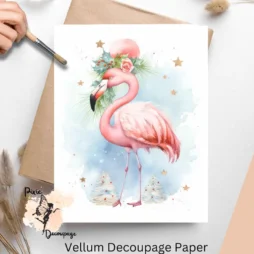 Image of a flamingo. Shabby Chic Christmas Flamingo 1, Vellum Decoupage Paper