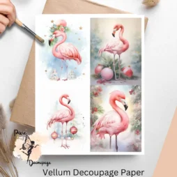 Four images of flamingos. Shabby Chic Christmas Flamingo Collage 1, Vellum Decoupage Paper