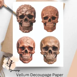 Four images of skulls. Clay Skull Collage 1, Vellum Decoupage Paper