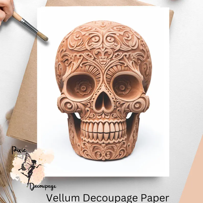 Image of a skull. Clay Skull 2, Vellum Decoupage Paper