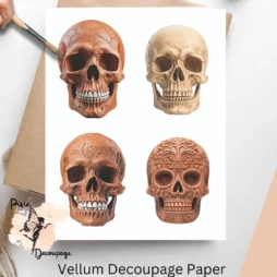 Four images of skulls. Clay Skull Collage 4, Vellum Decoupage Paper