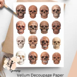 Sixteen images of skulls. Clay Skull Collage 5, Vellum Decoupage Paper