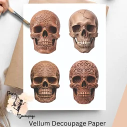 Four images of skulls. Clay Skull Collage 2, Vellum Decoupage Paper