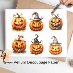Six images of spooky pumpkins. Halloween Spooky Pumpkin Collage 2, Vellum Decoupage Paper
