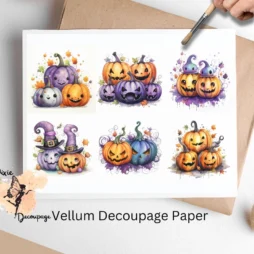 Six images of pumpkins. Halloween Spooky Pumpkin Collage 4, Vellum Decoupage Paper