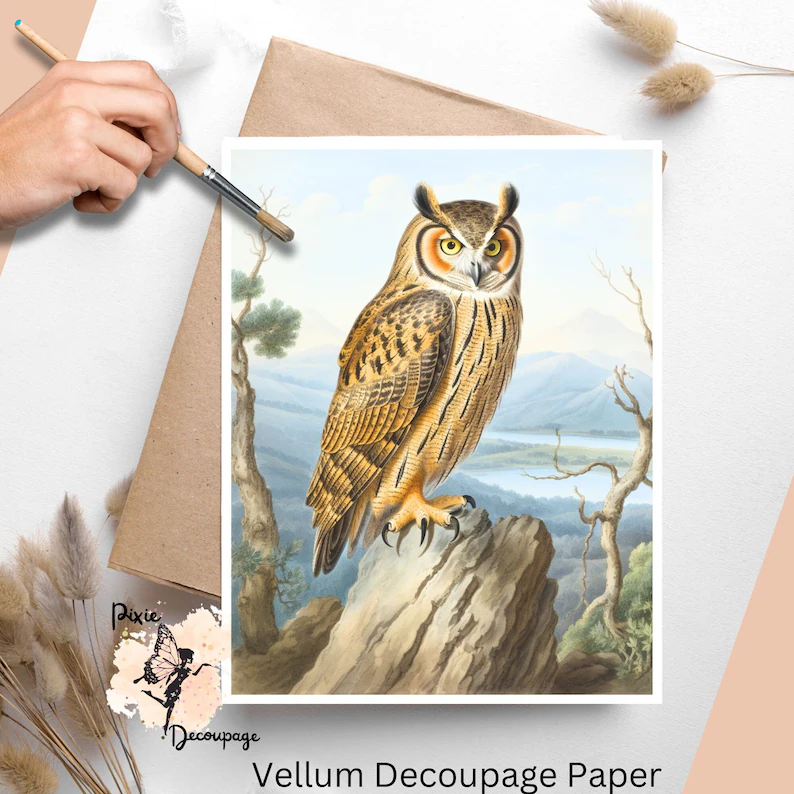 Image of an owl. Vintage Owl 3, Vellum Decoupage Paper